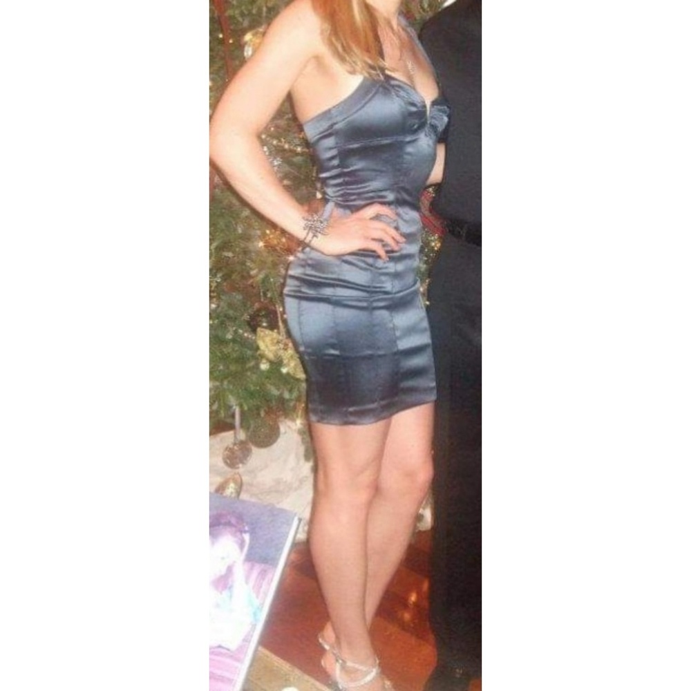 Slate Blue Bodycon Bebe Halter Dress
